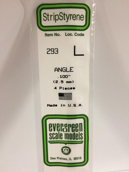 EVERGREEN 293 - .100" (2.5MM) OPAQUE WHITE POLYSTYRENE ANGLE (EVG0293)