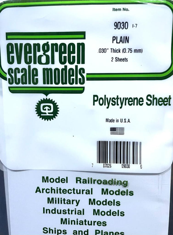 Evergreen Polystyrène Plastique 0,075 mm d'épaisseur Feuille blanche 2 pièces #9030