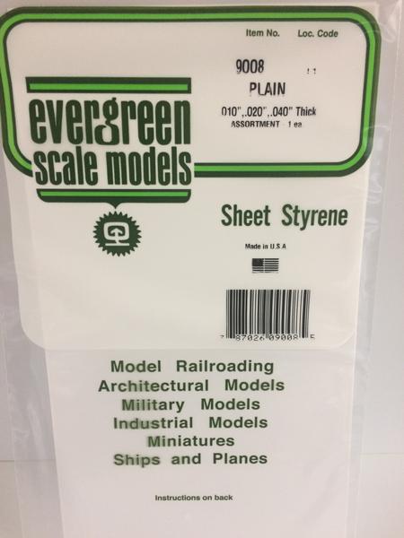 EVERGREEN 9008 Styrene Plastic .010 .20 .040 White Sheet Assortment (1 piece of each size)