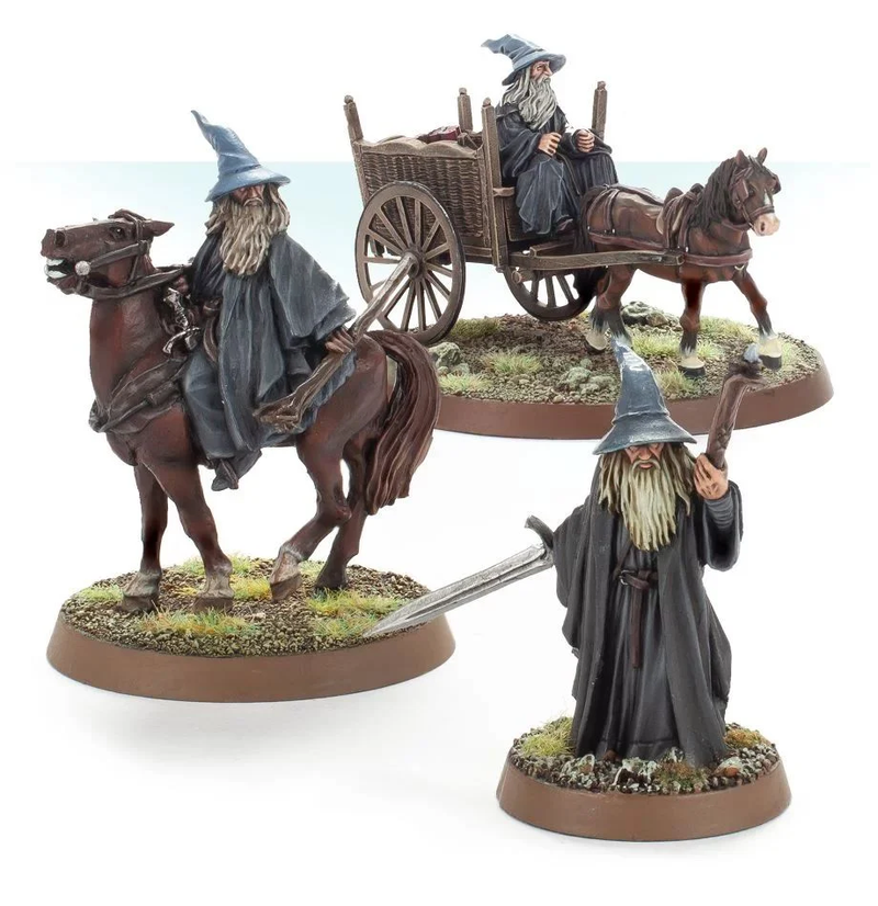 Gandalf le pied gris, monté et sur chariot