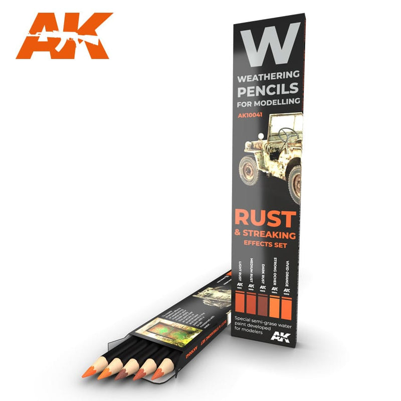 AK-Interactive Weathering Pencils: RUST &amp; STREAKING: EFFECTS SET