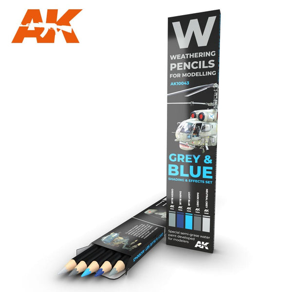 AK10043 Weathering pencils for modelling : Grey & Blue Shading & Effects Set