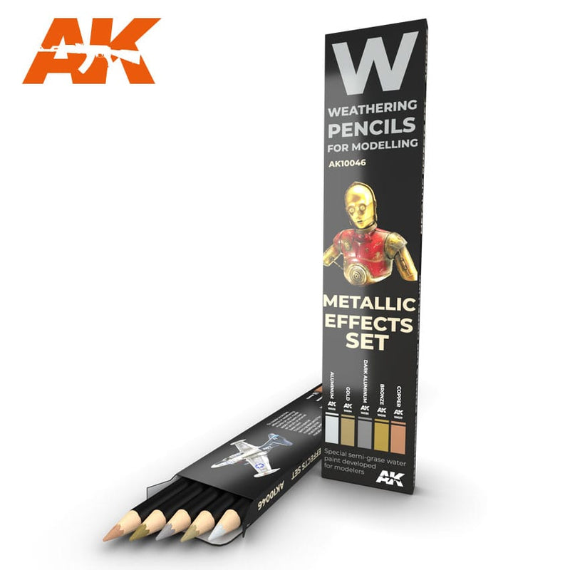 AK10046 Weathering pencils for modelling : Metallic Effects Set