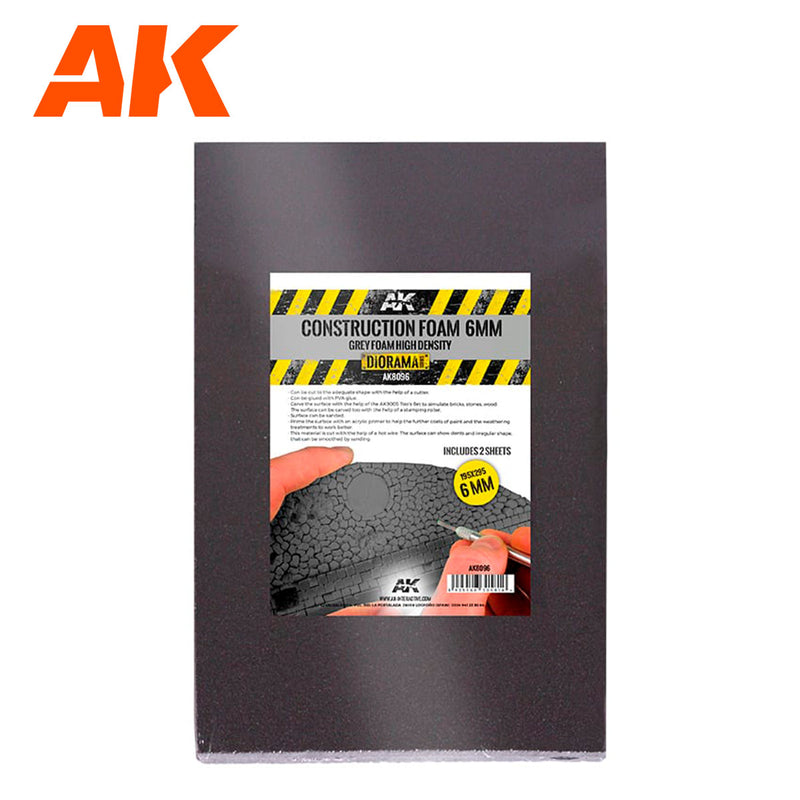 AK8096 CONSTRUCTION FOAM 6MM BLACK FOAM HIGH DENSITY 195X295MM INCLUDES 2 SHEETS