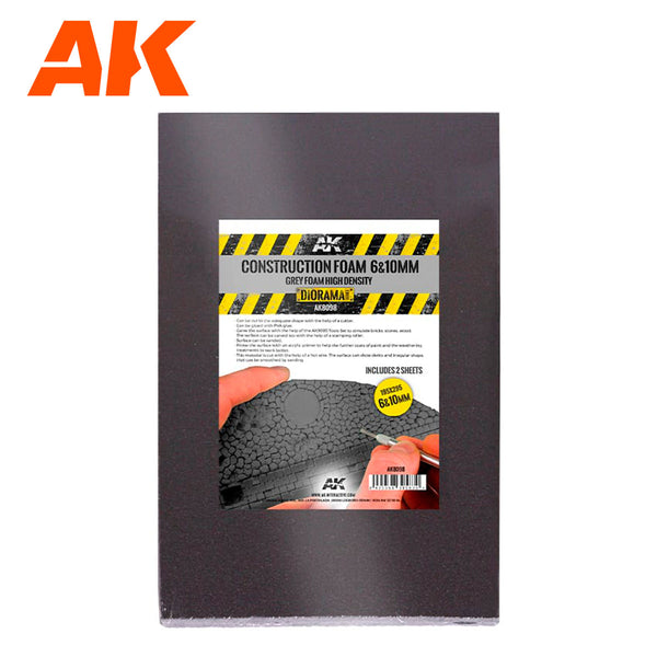 AK 8098 CONSTRUCTION FOAM 6 AND 10MM BLACK FOAM HIGH DENSITY 195X295MM INCLUDES 2 SHEETS