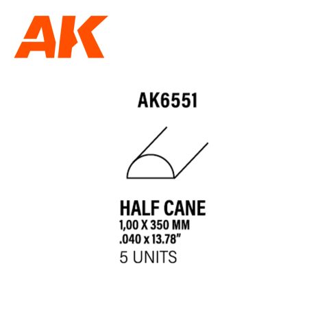 HALF CANE 1.00 X 350MM – STYRENE HALF CANE – (5 UNITS) AK6551