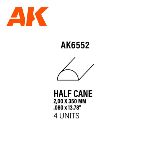 HALF CANE 2.00 X 350MM – STYRENE HALF CANE – (4 UNITS) AK6552