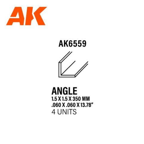 ANGLE 1.50 X 1.50 X 350MM – STYRENE ANGLE – (4 UNITS) AK6559