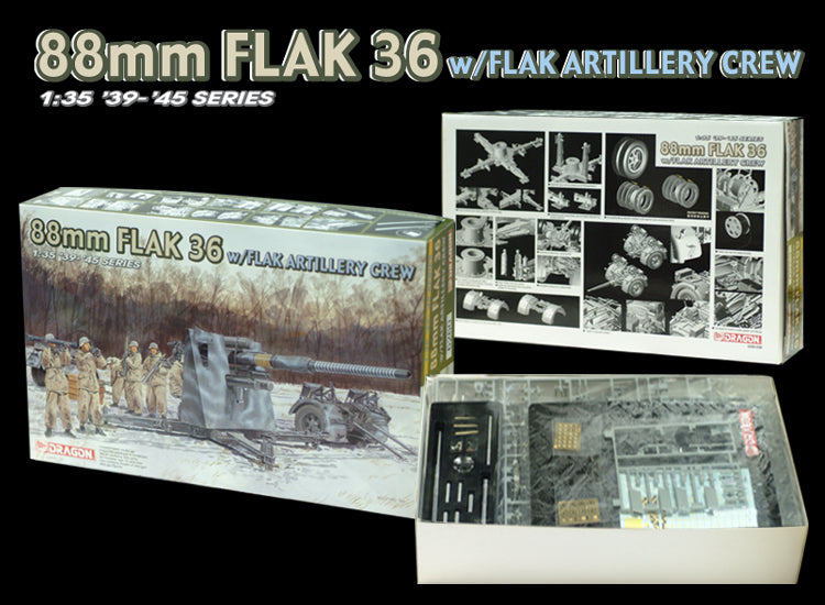 DRAGON 1/35 88mm Flak 36 avec équipage d'artillerie FLAK + PE35060 ensemble allemand 88mm Flak 36 de la Seconde Guerre mondiale