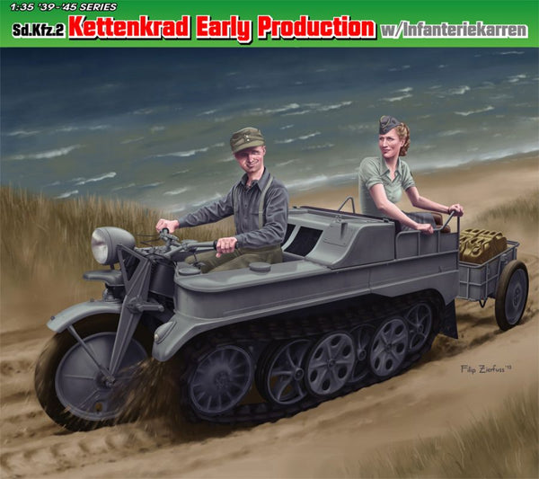 DRAGON 1/35 Sd.Kfz.2 Kettenkrad Early Production avec infanteriekarren
