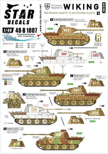 Star Decals 1/48 48-B 1007 Wiking Partie 2 : Panther Ausf.A Befehls-Panther Ausf.D