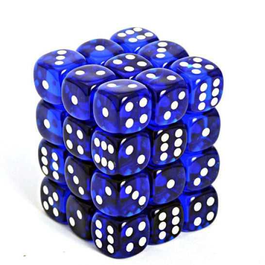 Jeu de dés Chessex : Bleu/Blanc Translucide 12mm d6 (36)