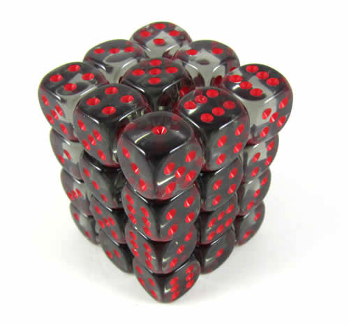 Jeu de dés Chessex : FUMÉE/Rouge Translucide 12mm d6 (36)