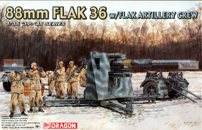 DRAGON 1/35 88mm Flak 36 avec équipage d'artillerie FLAK + PE35060 ensemble allemand 88mm Flak 36 de la Seconde Guerre mondiale