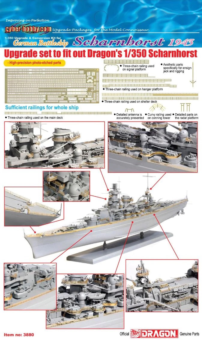 Cyber-hobby 1/350 Scharnhorst mise à niveau photogravée ensemble