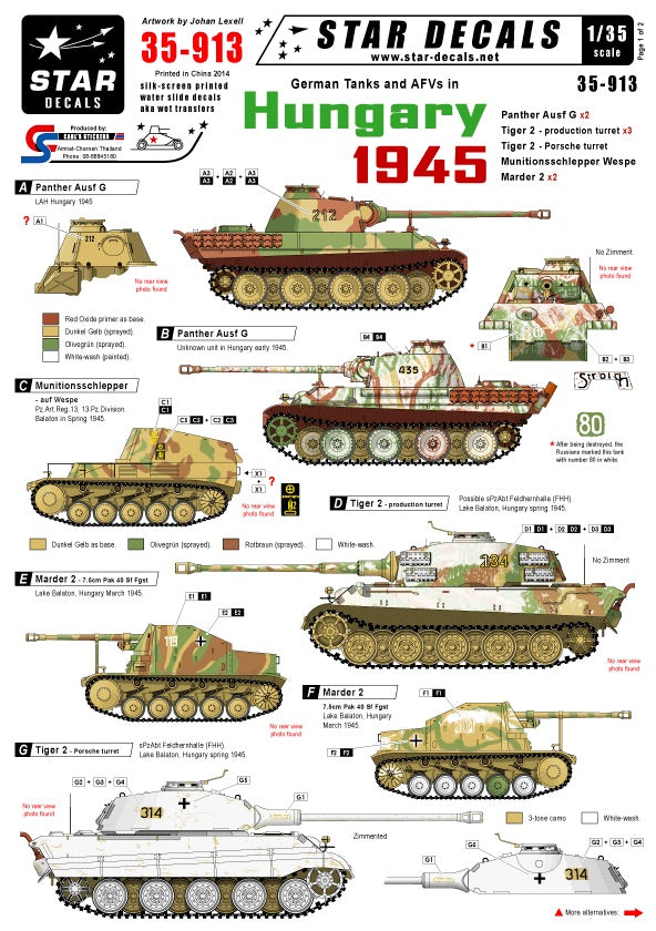 Décalcomanies étoiles. 1/35 35-913 Chars et AFV en Hongrie 1945