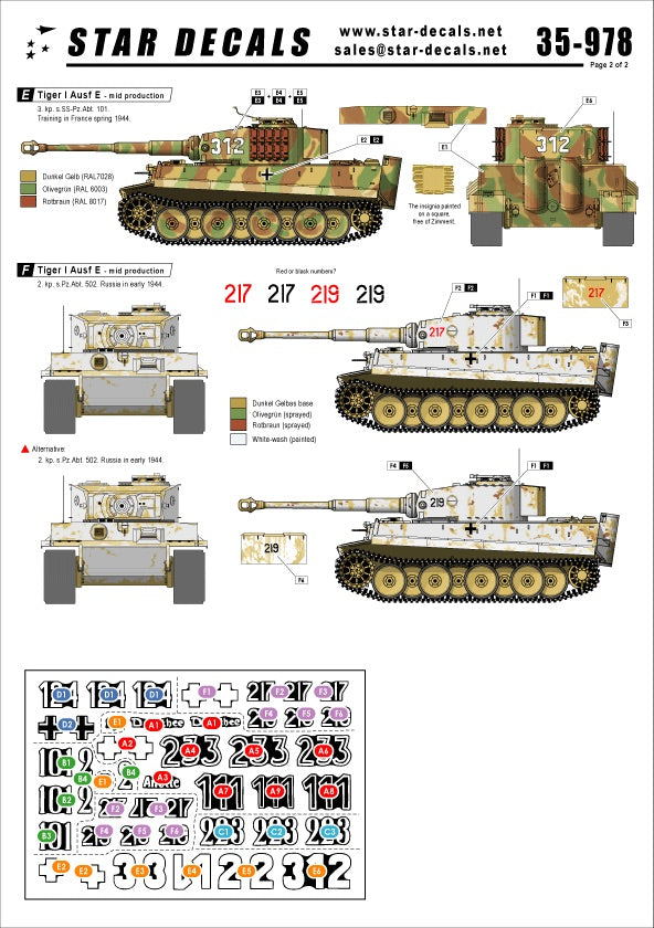 Décalcomanies étoiles. 1/35 35-978 Tigre I Mid.Prod.