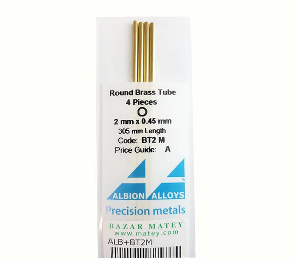 Albión Alloys. BT2M Round Brass Tube 2mm x 0.45mm