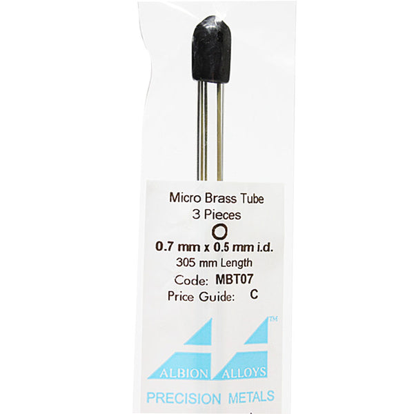 Albion Alloys. MBT07. Brass micro tube. 0.7mm x 0.5 Int.