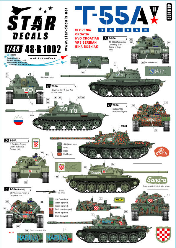 Star Decals. 1/48.  48-B1002 T-55A.