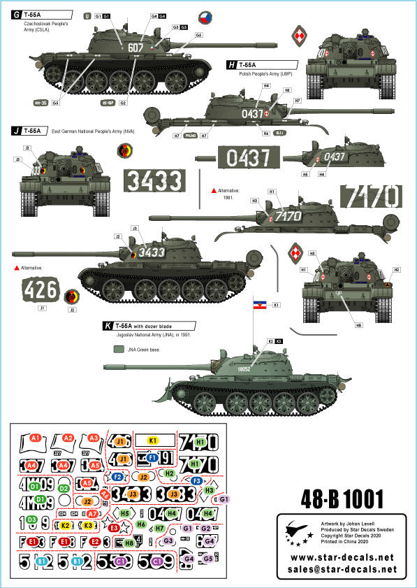 Star Decals. 1/48. 48-B1001 T-55A Cold War.
