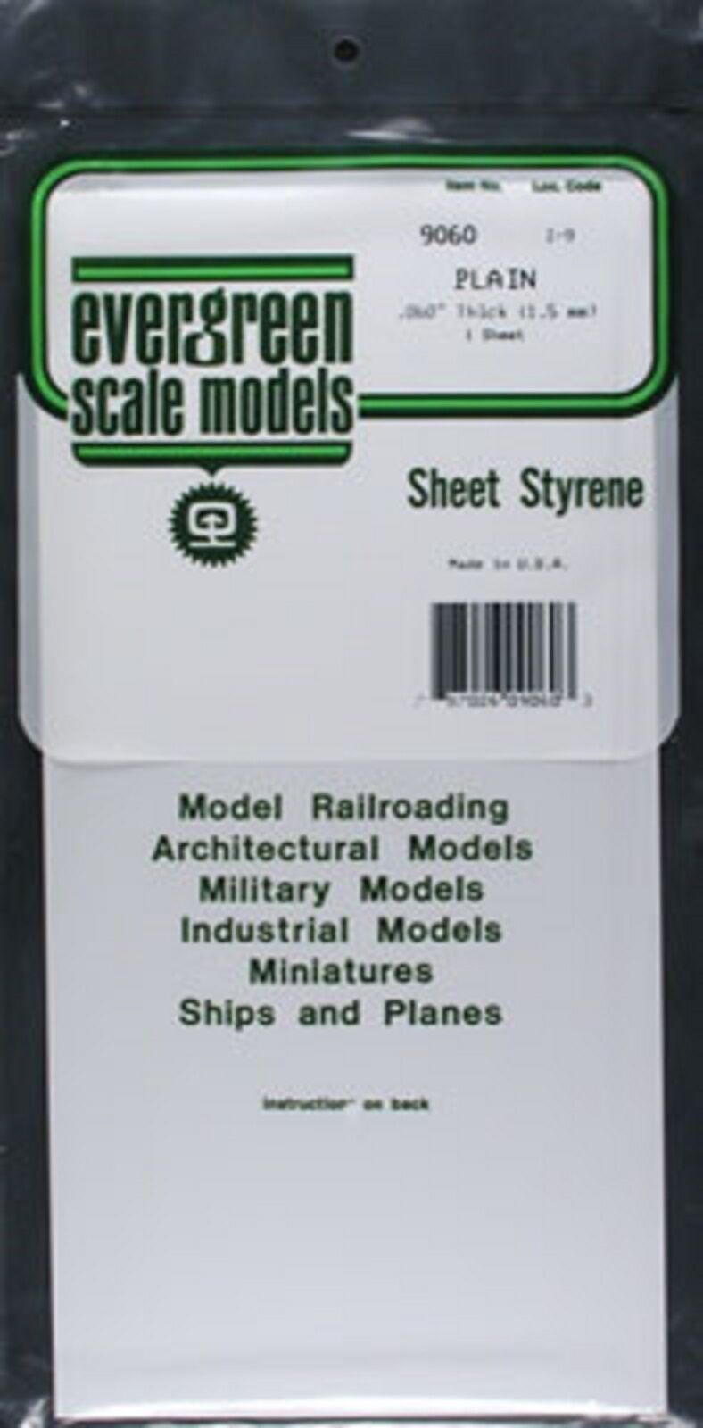 Evergreen Styrene Plastic .060 White Sheet 1 piece #9060