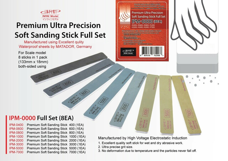 Infini Model Premium Ultra Precision Soft Sanding Stick Ensemble complet (8 pièces) INFIPM0000
