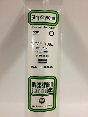 EVG0229 Evergreen Styrene Plastic .281 (9/32") Round Tubing 3 pieces