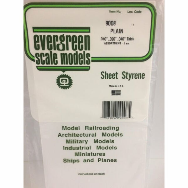 Evergreen Styrene Plastic .010 .020 .040 White Sheet Assortment (1 piece of each size) #9008