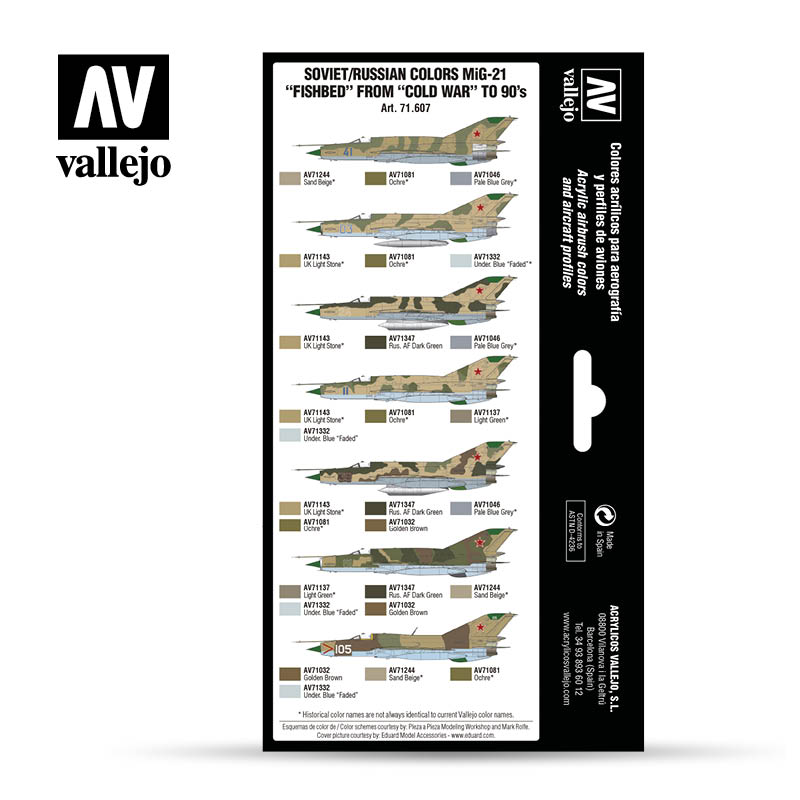 71.607 Soviet/Russian colors MiG-21 “Fishbed” from 50’s to 90’s